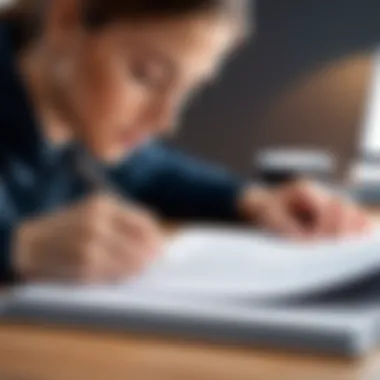 Close-up of a person proofreading a document