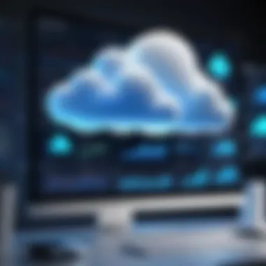 Cloud Collaboration in Charting Collaboration features of chart software depicted through team members analyzing charts together via cloud technology.