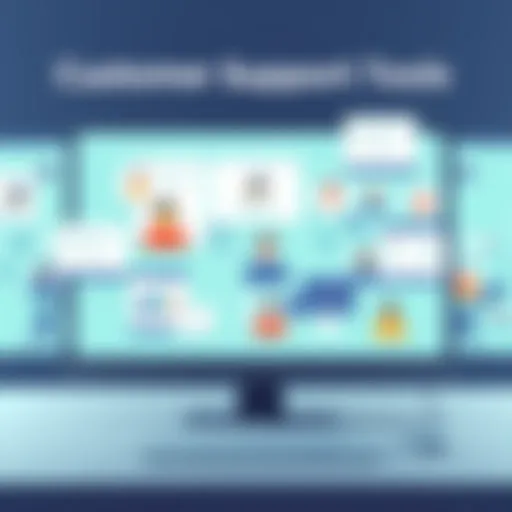 Diverse customer support tools showcased on a digital interface