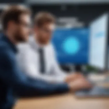 Professional Mentorship Interaction Mentor guiding a mentee in a professional setting