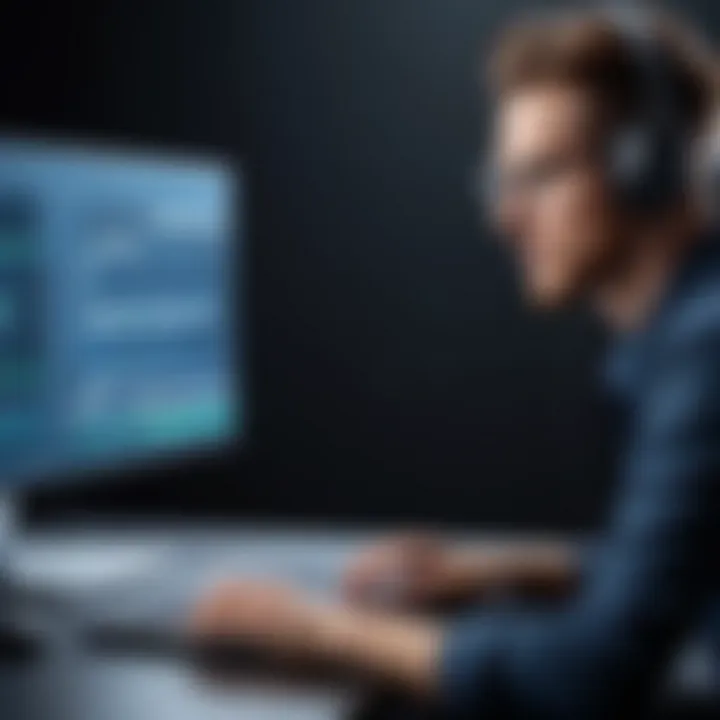 A professional working on a laptop with recording software open
