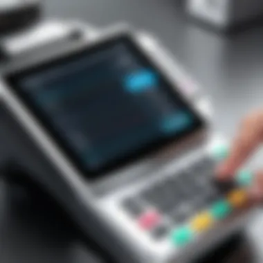 Modern POS Terminal Functionality Detailed view of a modern POS terminal in action