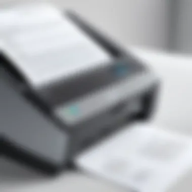 Close-up of key features of a document scanner