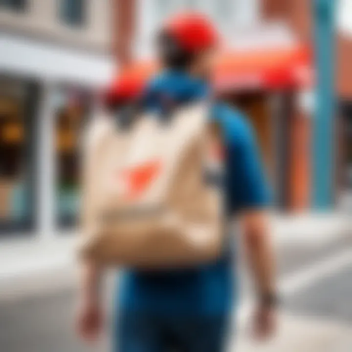 A DoorDash delivery in progress showcasing a dasher with a delivery bag