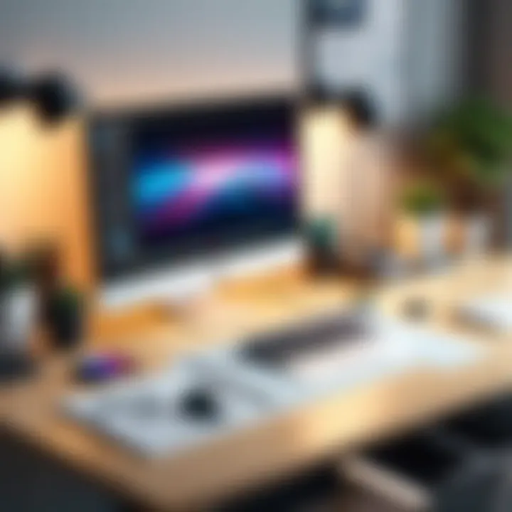 Creative workspace displaying various design tools