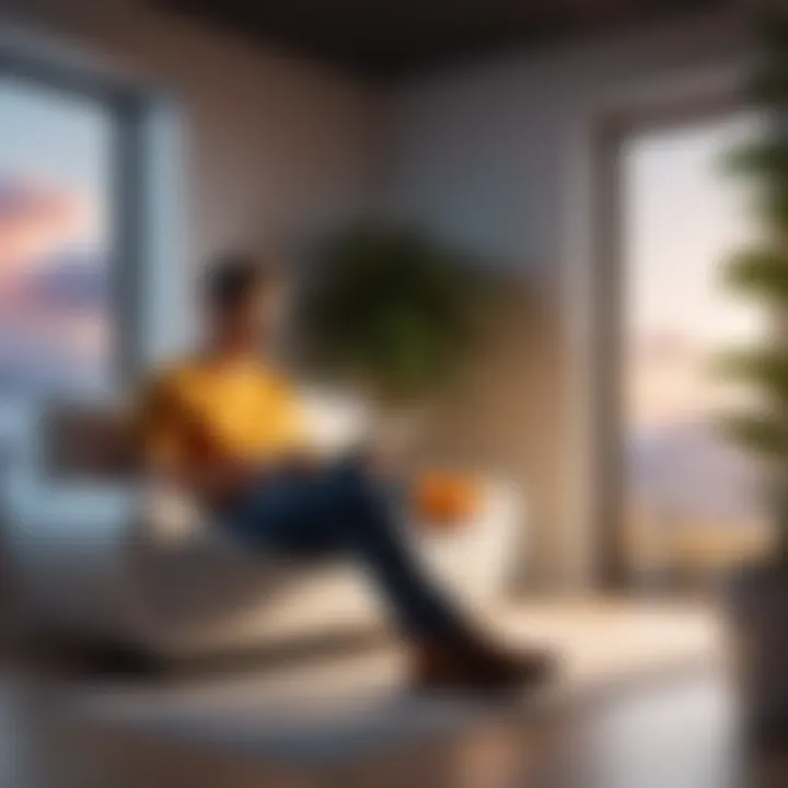 An individual reading a book in a quiet space