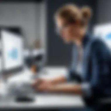 Professional Using Autodesk LT in a Modern Workspace A professional engaging with Autodesk LT on a laptop setup in a modern workspace.
