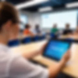 Teacher utilizing a behavior app on a tablet in a classroom setting