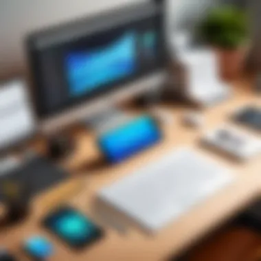 Innovative Workspace for Digital Creativity Creative workspace featuring multiple digital drawing tools and gadgets