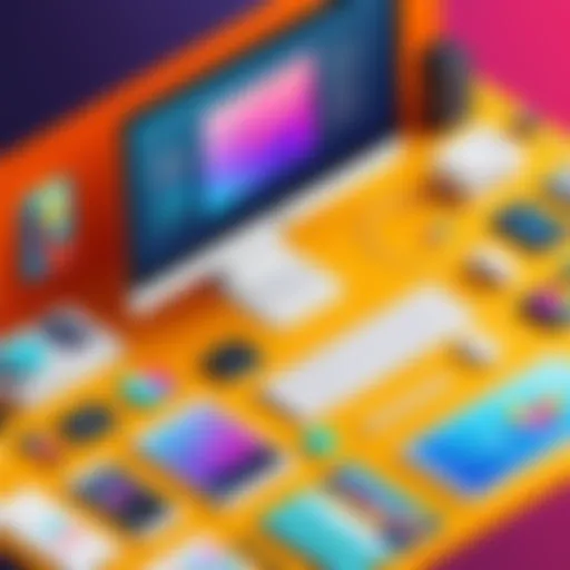 Colorful graphic showcasing various design tools