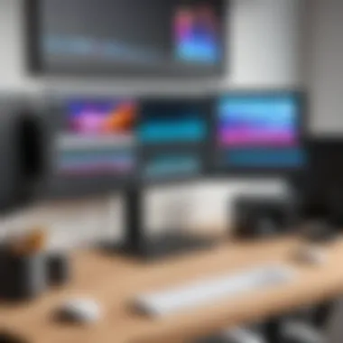 Creative Video Editing Workspace Creative workspace with video editing software and sound effects library on display