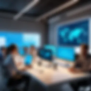 Collaborative workspace with team members brainstorming ideas