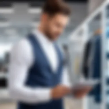 Customer interacting with a dry cleaning business using software on a tablet