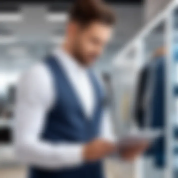 Customer interacting with a dry cleaning business using software on a tablet