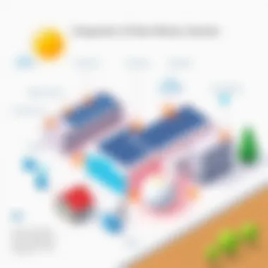Integration of Solar Battery Systems with Energy Infrastructures Infographic illustrating the integration of solar battery systems