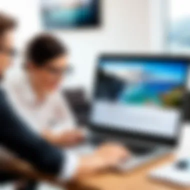 Collaborative Planning Session Travel agents collaborating over a laptop showcasing itinerary software