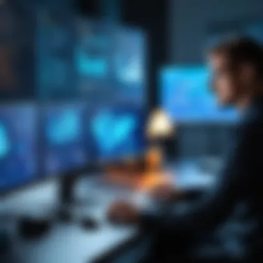 Future Trends in Managed Detection and Response Futuristic visualization of upcoming trends in cybersecurity and MDR services