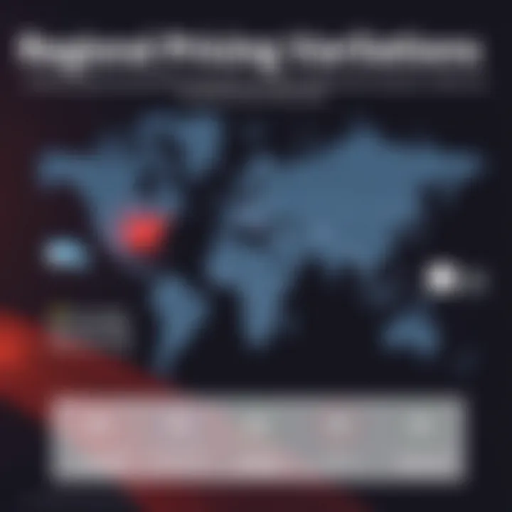 Map showcasing regional variations in Office 365 pricing