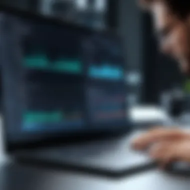 A developer analyzing testing results on a laptop.