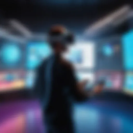 Virtual reality arcade interface showcasing software features