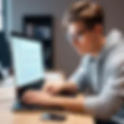 A student using a laptop to check for plagiarism