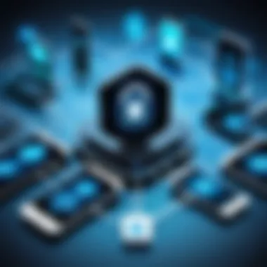 Illustration of various mobile devices connected to a secure network