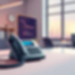 A serene office environment with a telephone and a soothing background