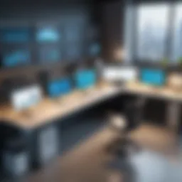 A modern workspace showcasing AI development tools and interfaces