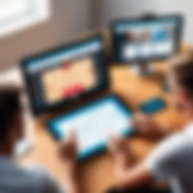 Engagement Through Technology in Team Meetings Coaches and players engaging with league management software on tablets during a team meeting