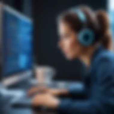 User Engagement with Voice Recognition A user engaging with voice to text software on a PC